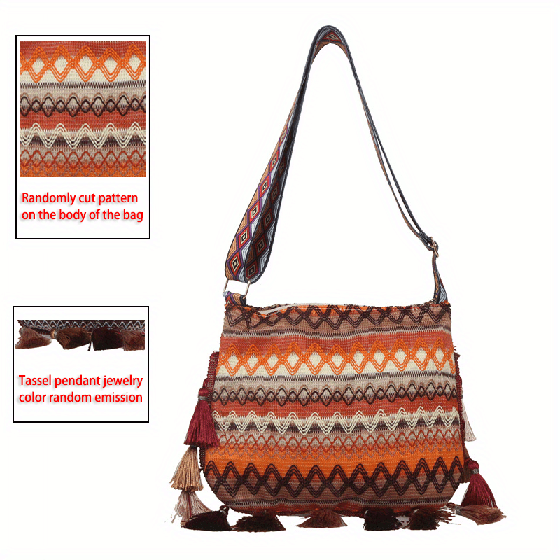 Vintage Ethnic Style Tote Bag, Retro Bohemian Shoulder Bag, Women's Summer Tassel Handbag & Purse