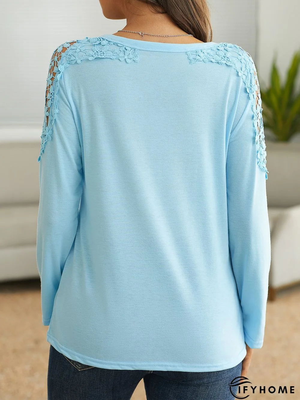 Regular Fit Crew Neck Cotton Blends Blouse | IFYHOME