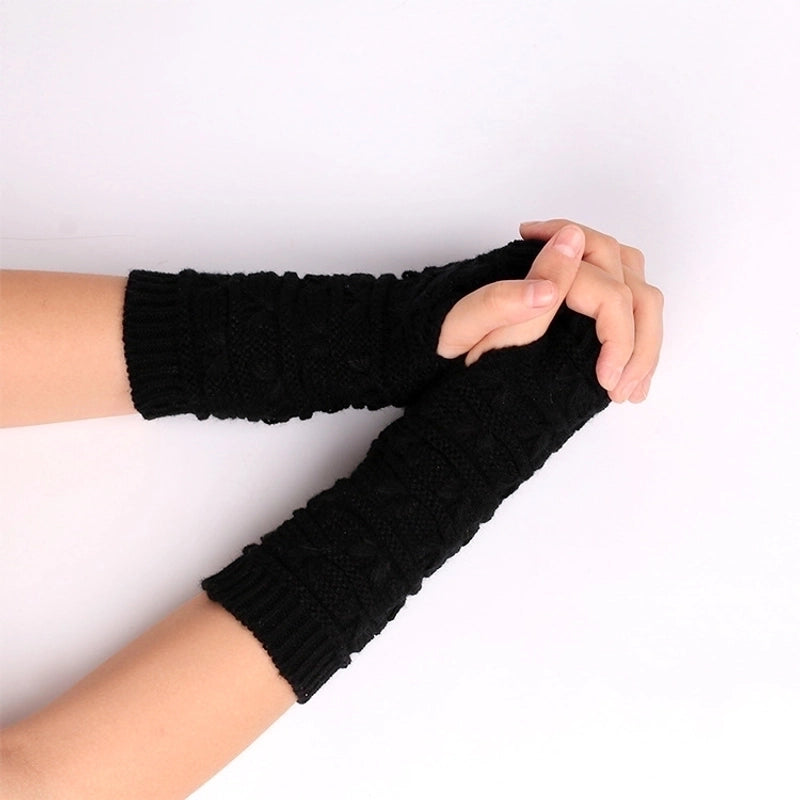Wool Gloves Winter Cold-proof Knitted Warm Half-finger Computer Gloves Autumn And Winter Women’s Thickened Winter Sleeves