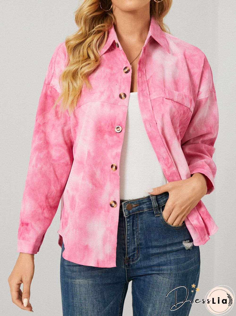 Tie Dye Corduroy Button Long Sleeve Lapel Jacket