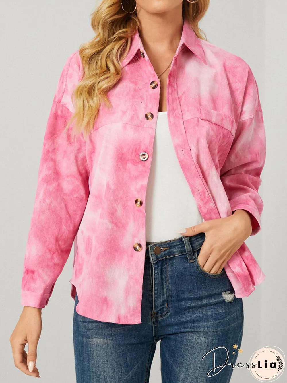 Tie Dye Corduroy Button Long Sleeve Lapel Jacket
