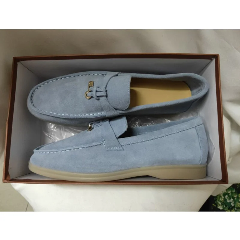 Hot Sale Kidsuede Women Flat Shoes Hanged Metal Loafers Ladies Shoes Woman Slip-on Casual Walk Shoes For Women