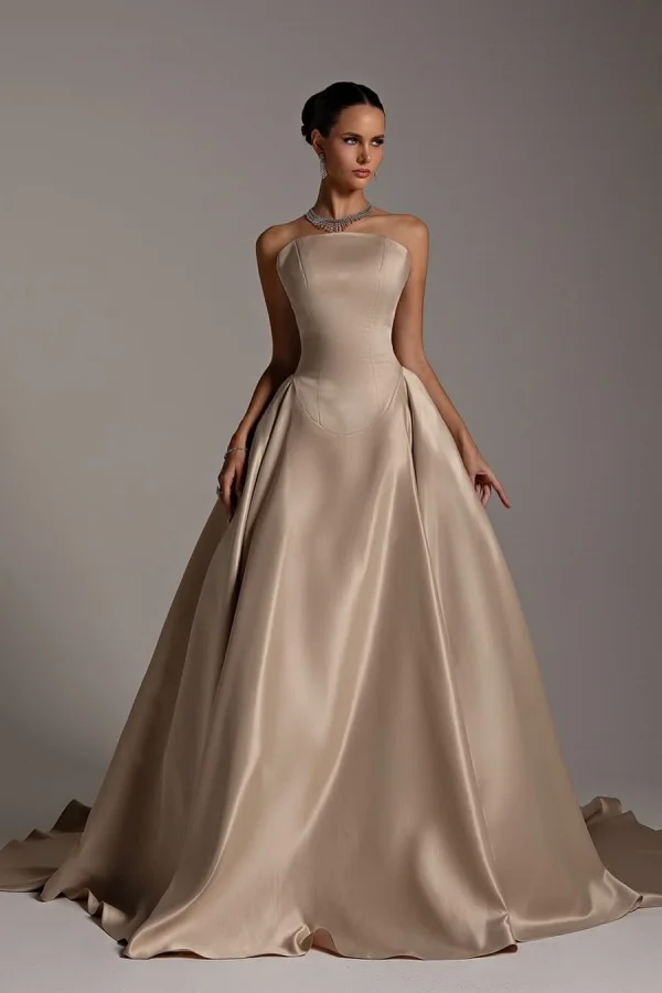 Champagne Strapless A-Line Elegant Prom Dress ZT0640