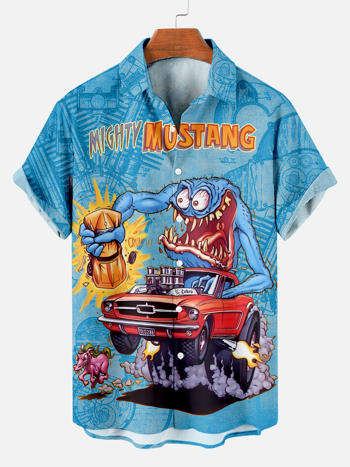 Men's modified car culture design drawing cartoon print shirt PLUSCLOTHESMAN