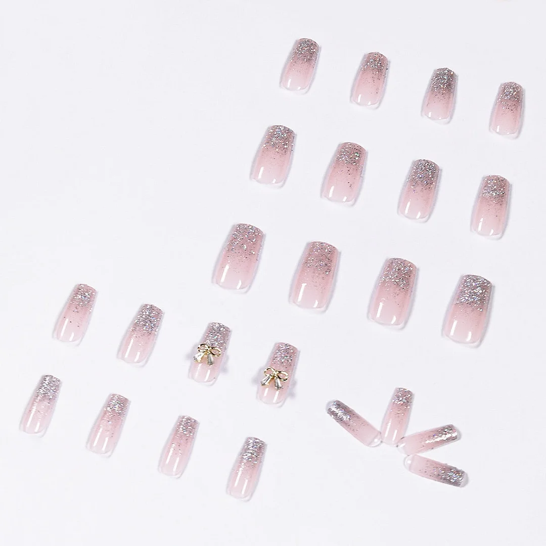 24pcs Bow Tie Fake Nails Full cover Fake Nails Glue DIY Manicure Nail Art Tools-Nail Inspo