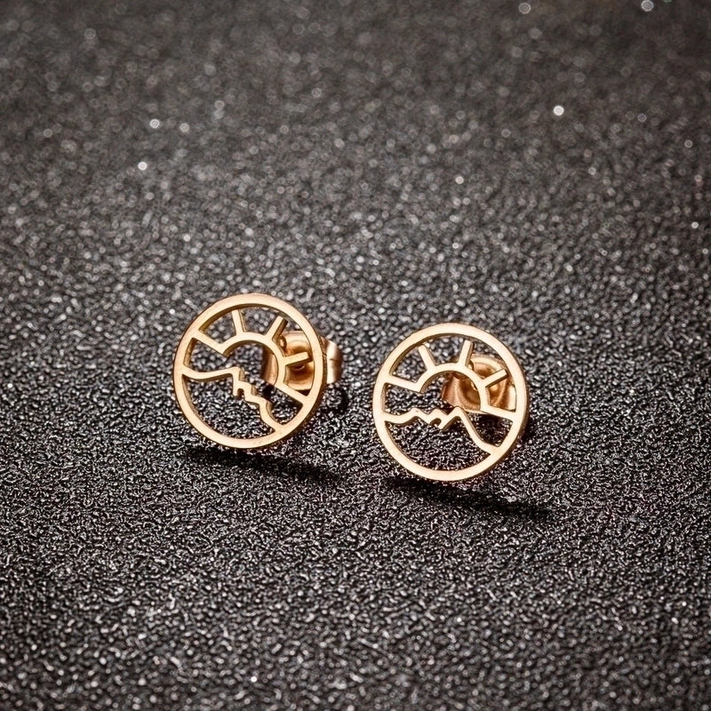 1 Pair Minimalist Sun Mountain Polishing Plating 304 Stainless Steel 18K Gold Plated Ear Studs