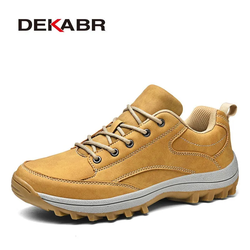 DEKABR Size 39~48 Split Leather Men Boots Autumn Winter Waterproof Non-slip Work Shoes High Quality Sneakers Lace-up Ankle Boots