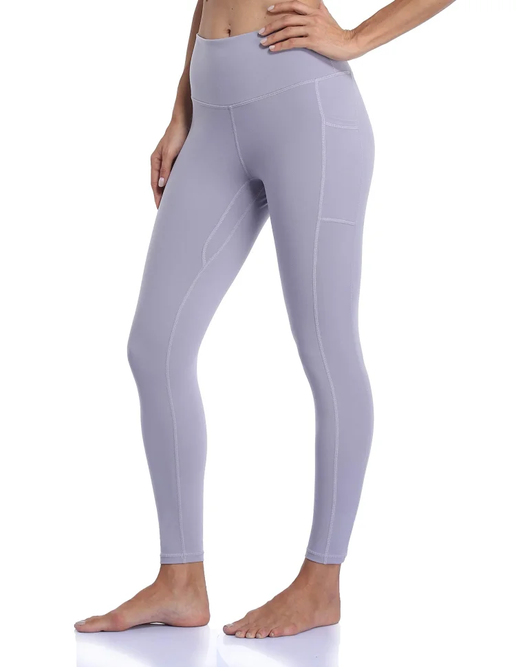 women high waisted yoga pants grey lilac