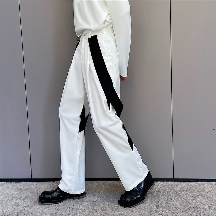 Dawfashion-Personalized Streamer Design Black and White Contrasting Fashionable Loose Casual Trousers-Yamamoto Diablo Clothing