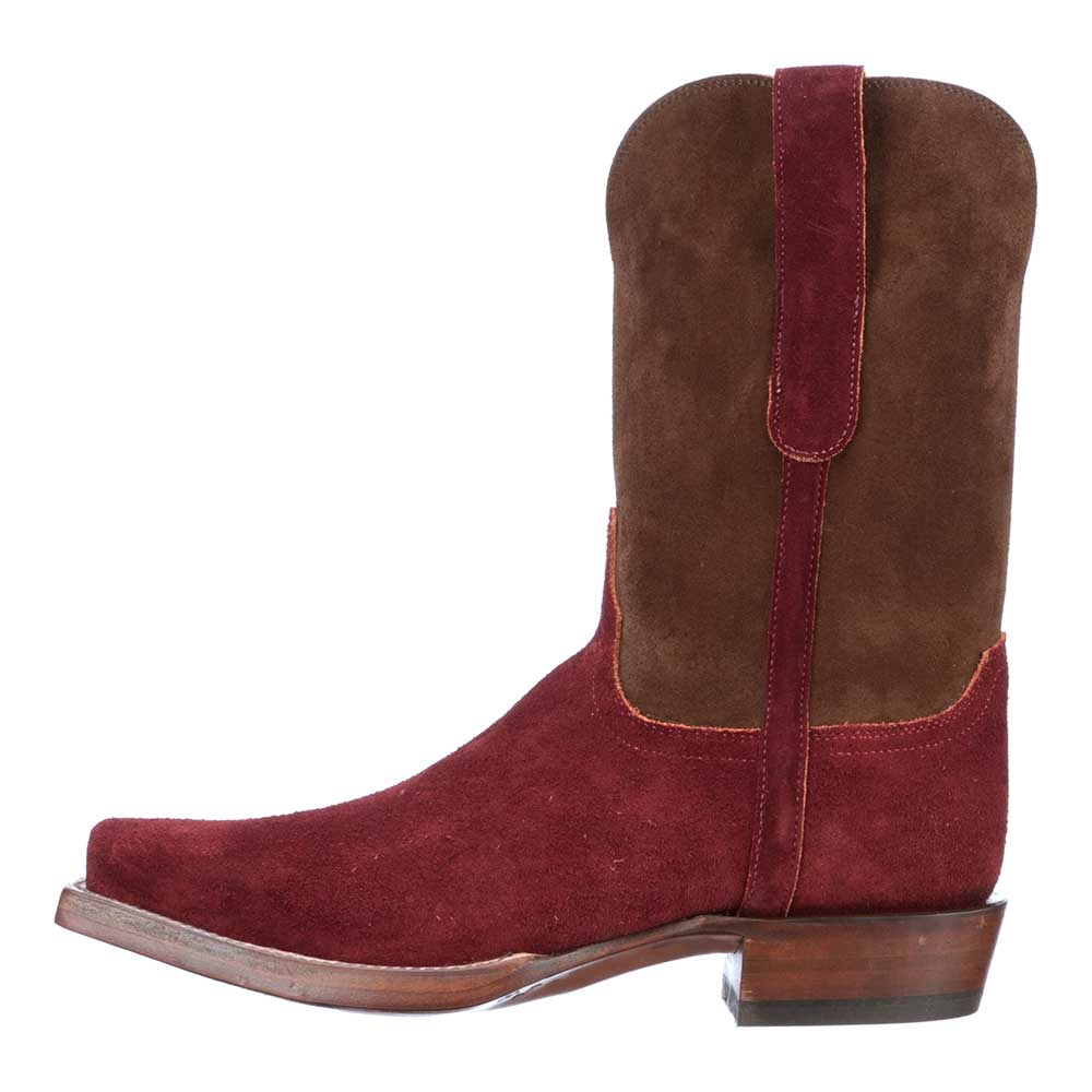 Maroon & Brown Vegan Suede Two Color-Blocked Chunky Cowgirl Boots Nicepairs