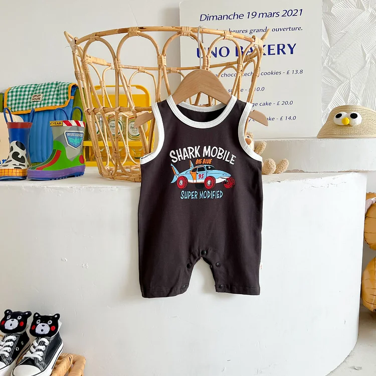 Baby Boy Carrton and Letter Print Sleeveless Tank Romper