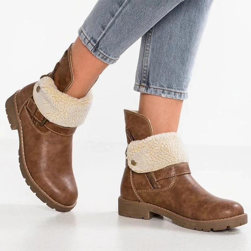 Women's Low Heel Zipper Ankle Snow Boots