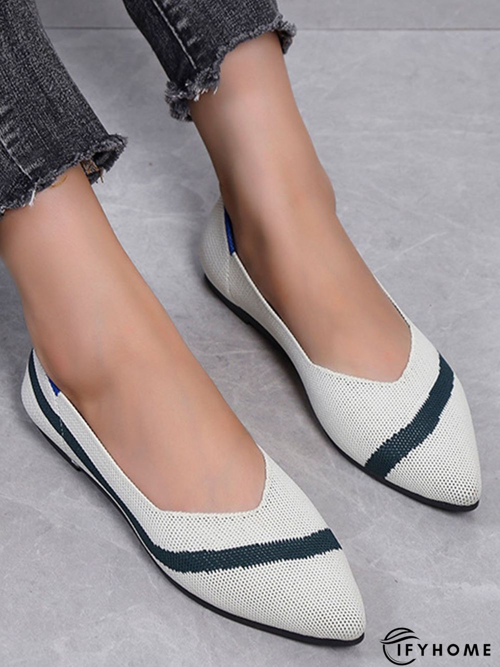 Trendy Knitted Color Contrast Pointed Toe Flats | IFYHOME