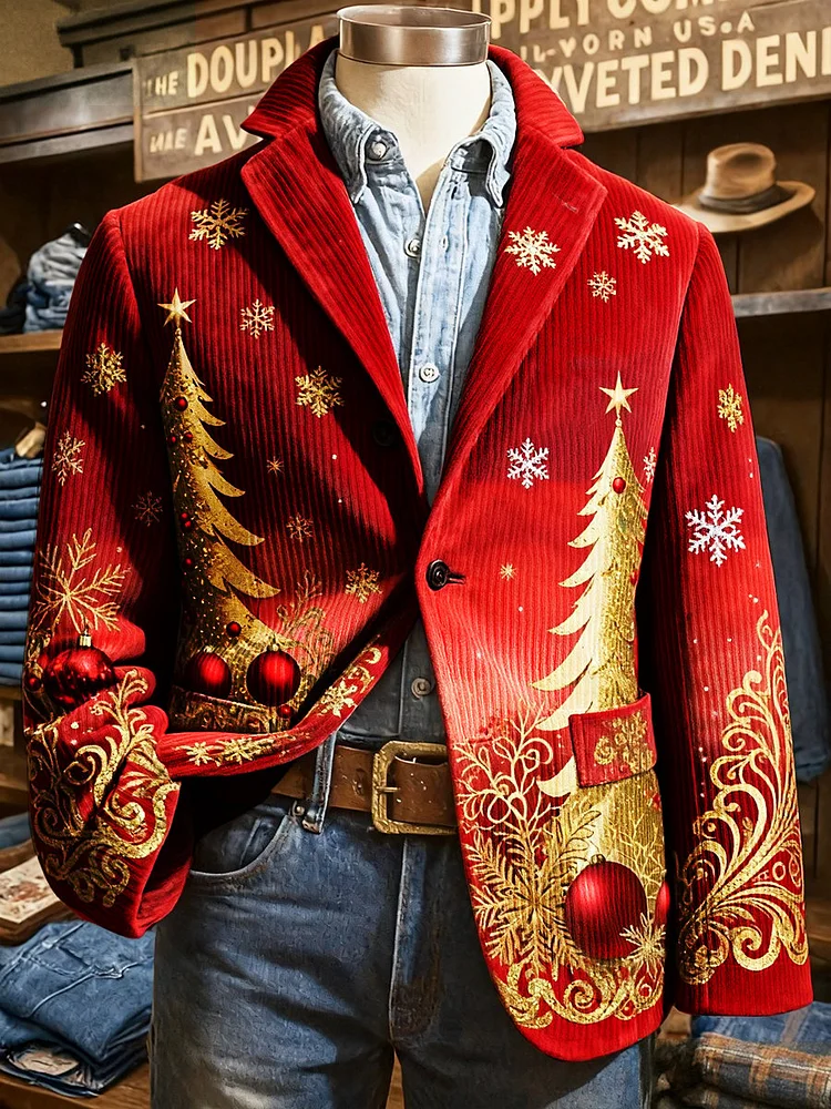 Men's Corduroy Christmas Tree Lapel Blazer 