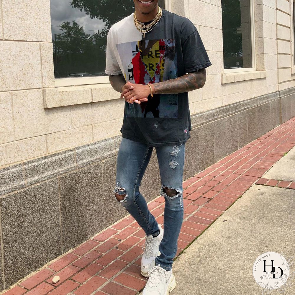 Mens Vintage Round Neck Printed Short-Sleeved T-Shirts