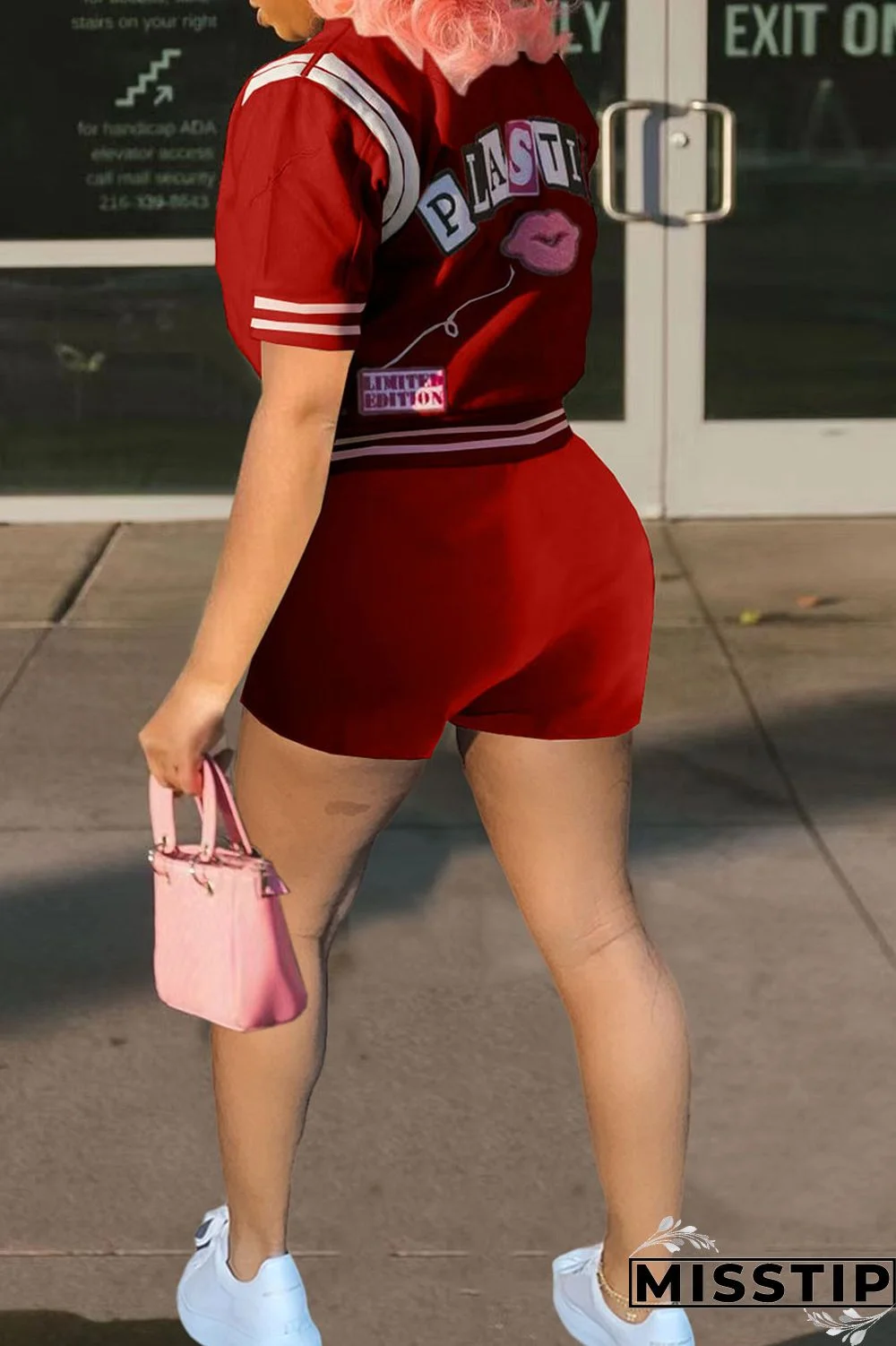 Cream White Casual Street Print Patchwork Buckle Short Sleeve Two Pieces