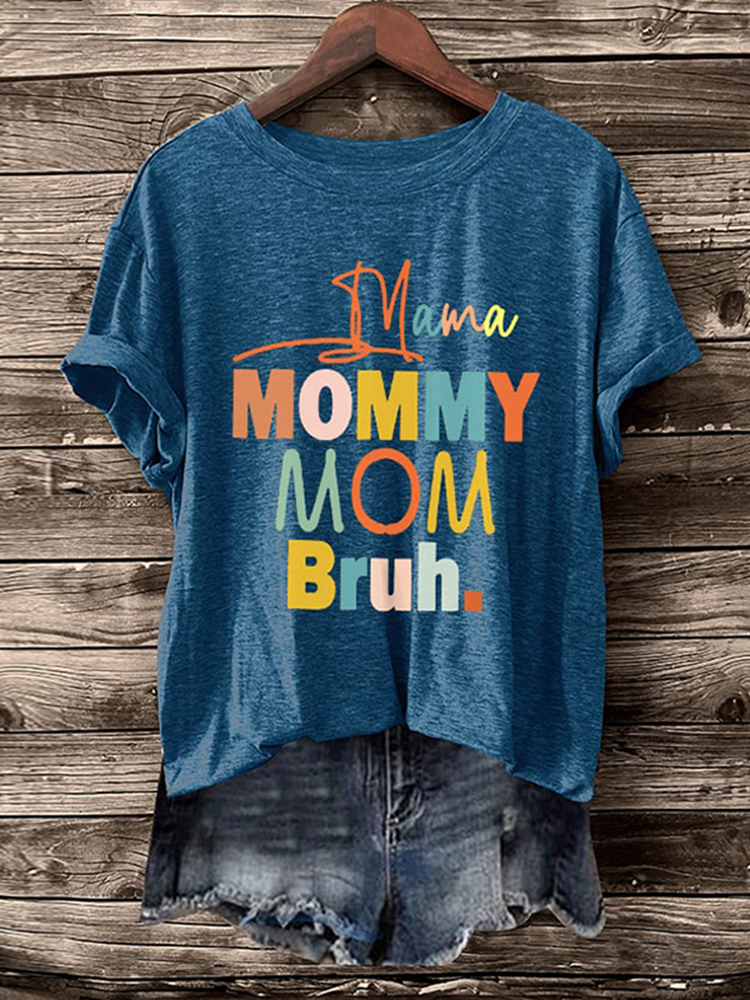 Comstylish Retro Mama Mommy Mom Bruh Print T-Shirt
