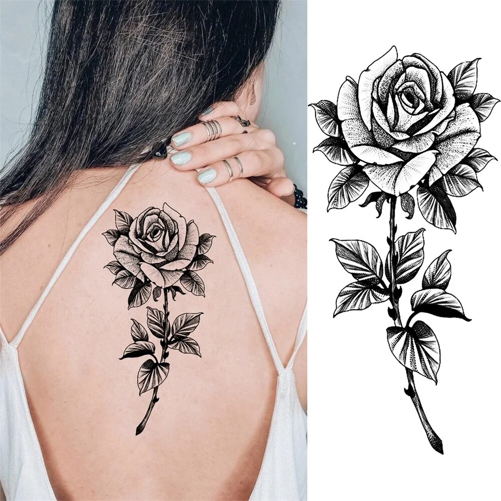 Sdrawing Sunflower Butterfly Temporary Tattoos For Women Adult Rose Flower Moon Fake Tattoo Arm Body Art Decoration Tatoo Paper