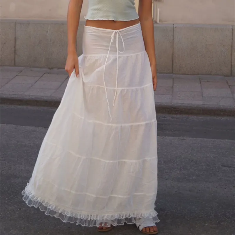 Uveng Uveng New Women's French Square Collar Sling Top With Lace Patchwork Skirt Holiday Style Suit Girl