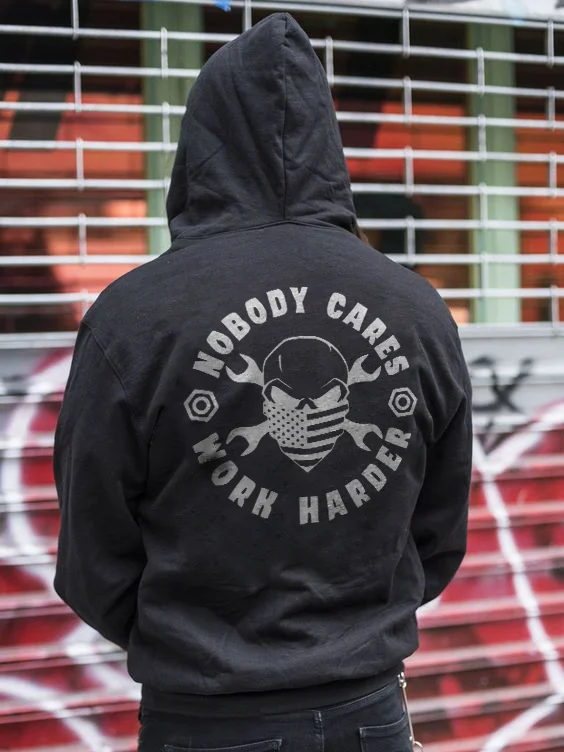 Nobody Cares Work Harder Flag Mask Skull Print Hoodie