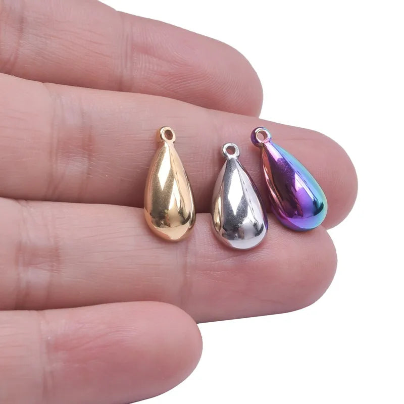 1 Piece 1.7*0.9cm Hole 1~1.9mm 304 Stainless Steel 18K Gold Plated Water Droplets Pendant