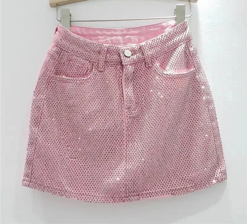 Toloer Denim Rhinestone Mini Skirt-Outfit Ideas