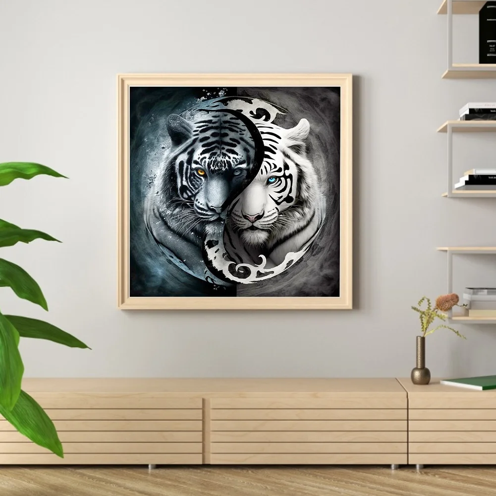11CT Full Stamped Cross Stitch - Yin Yang Tiger(Canvas|45*45CM)