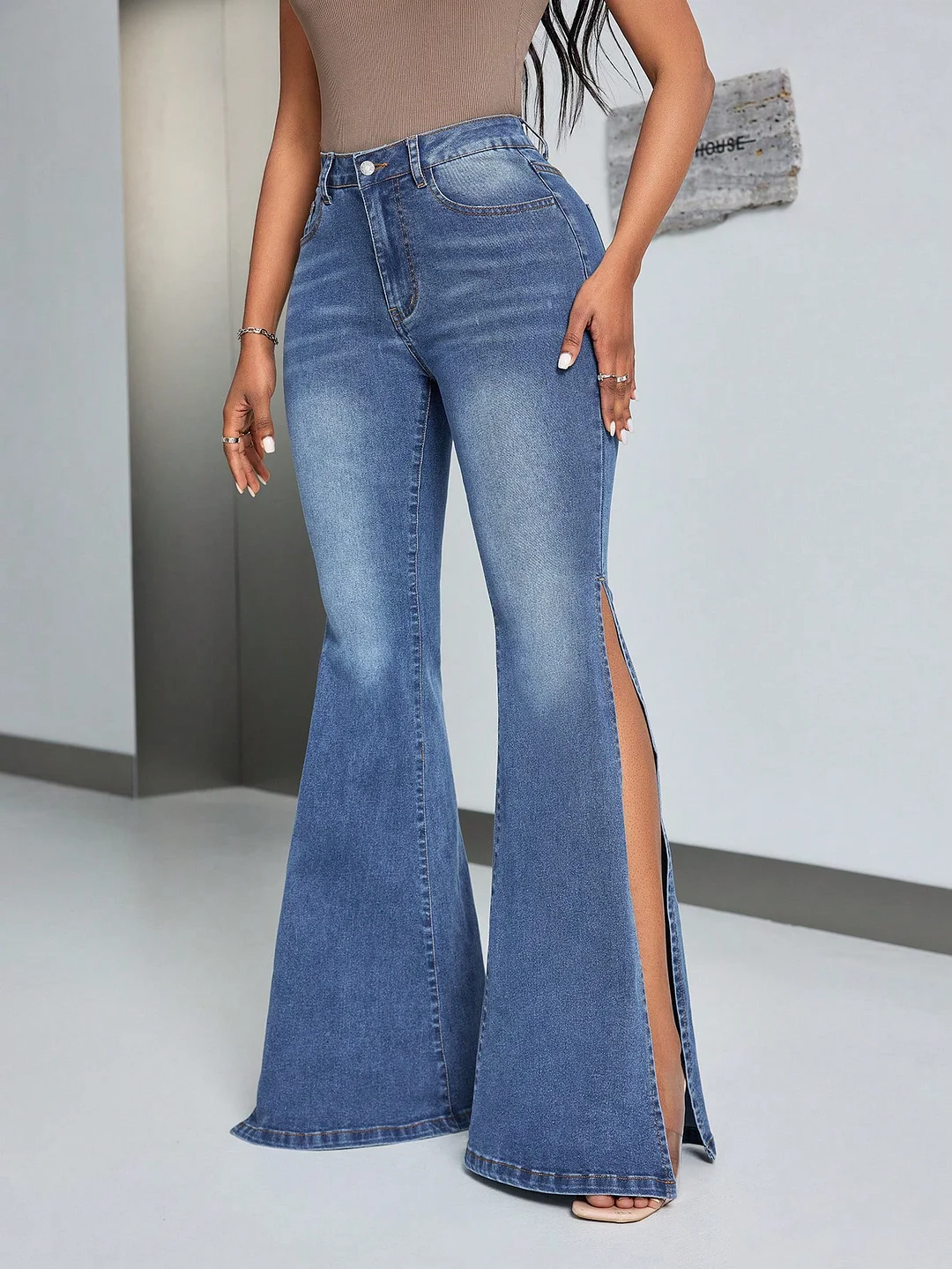 Women's Micro Flared Pants Split High-waisted Thin High-elastic Jeans