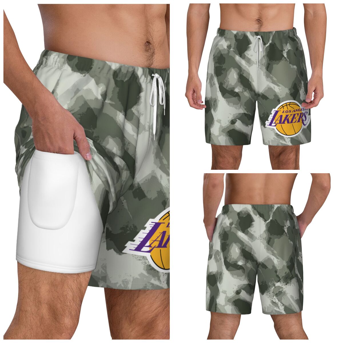 Los Angeles Lakers Camo Quick-Dry Men Swim Trunk
