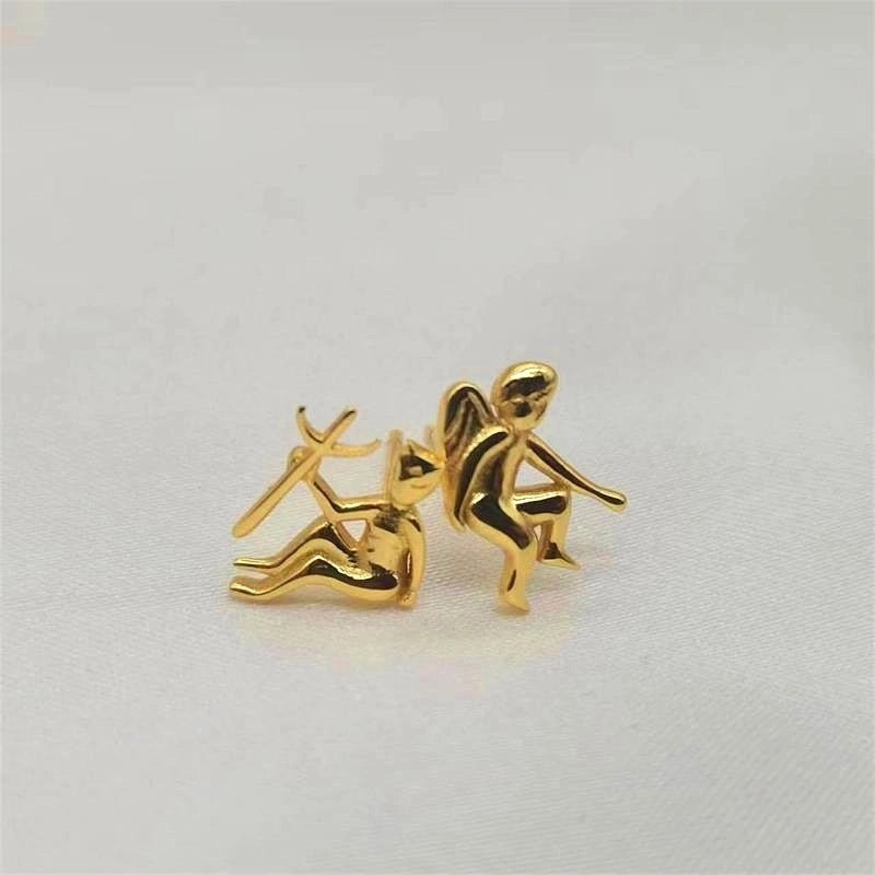 1 Pair 925 Sterling Silver Angel Demon Ear Studs