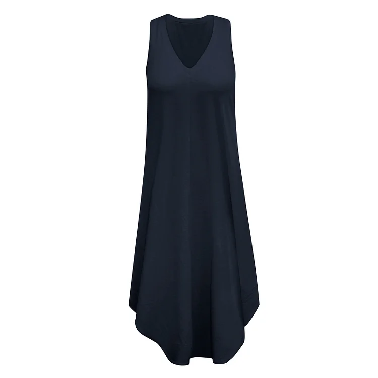 Irregular Casual V-Neck Sleeveless Comfortable Midi Dress