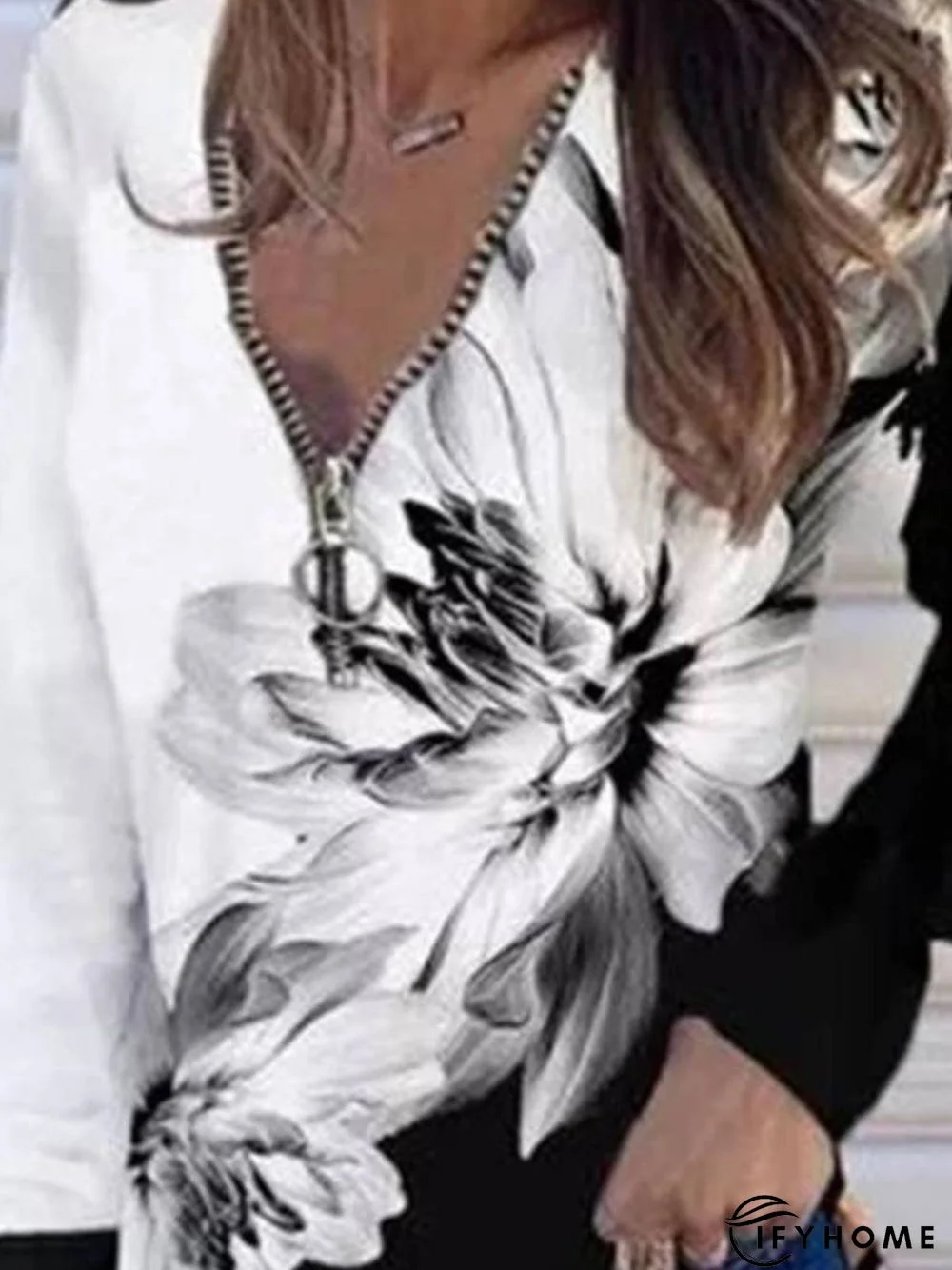 Casual V Neck Printed Long Sleeve Tunic Top | IFYHOME