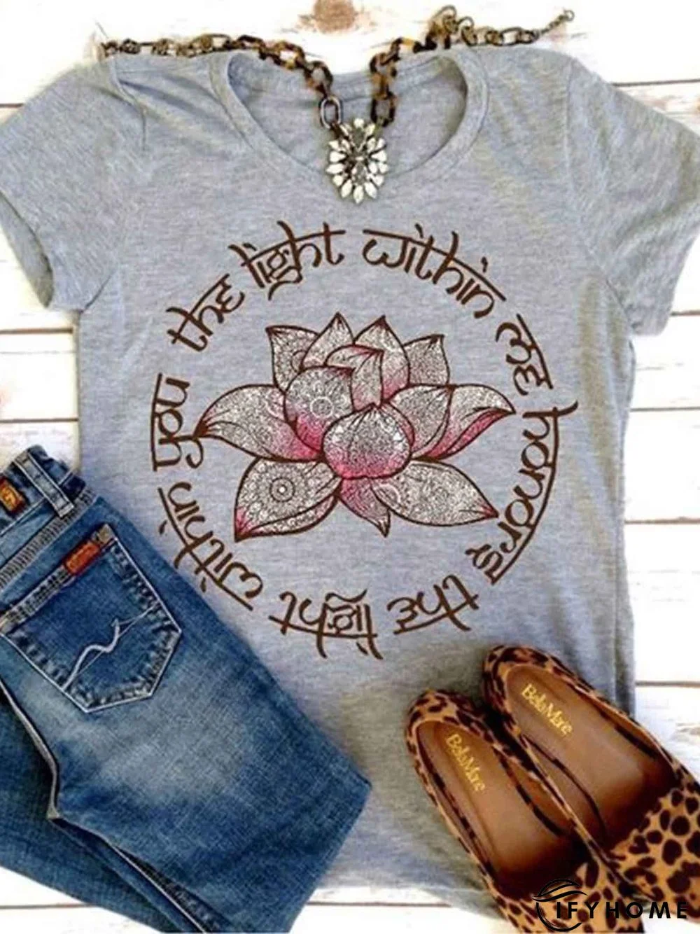 Women Short Sleeve Casual Cotton-Blend Printed T-shirt | IFYHOME