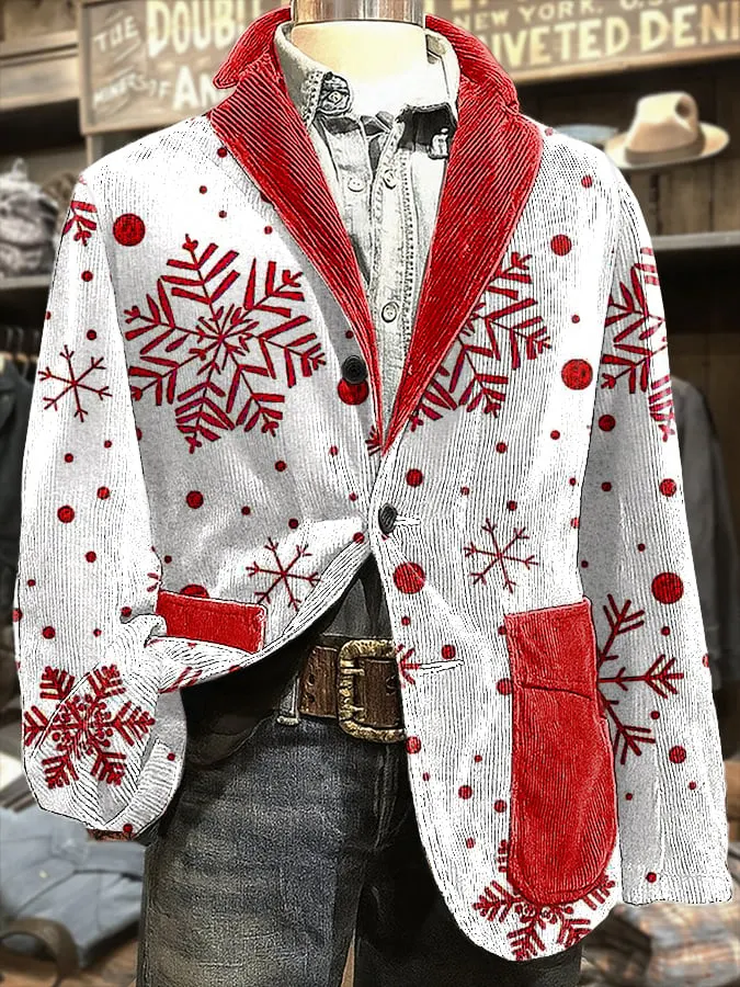 Men's Retro Christmas Snowflake Casual Blazer 