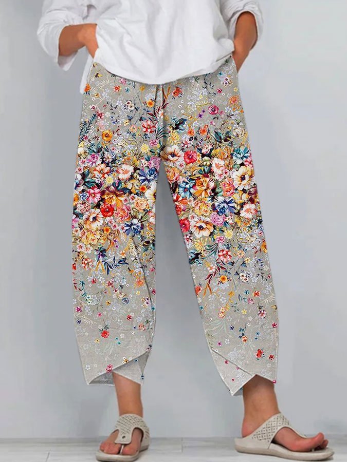 Women's Botanical Floral Print Casual Trousers