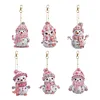 6Pcs DIY Diamond Painting Pink Snowman Keychain