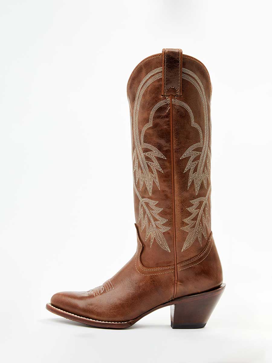 Brown Vegan Leather Embroidered Wide-Calf Lady's Knee High Boots Nicepairs