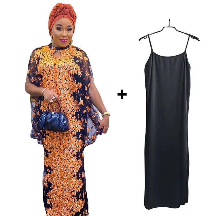 African Americans fashion QFY African Dresses For Women Plus Size Wedding Party Gown Embroidery Floral Mesh Maxi Dress Ankara Nigerian Clothes Kaftan Abaya Ankara Style QueenFunky
