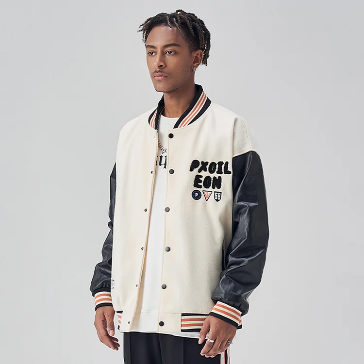 Men's Hip Hop Embroidery Patchwork Leather Varsity Baseball Jackets at Hiphopee