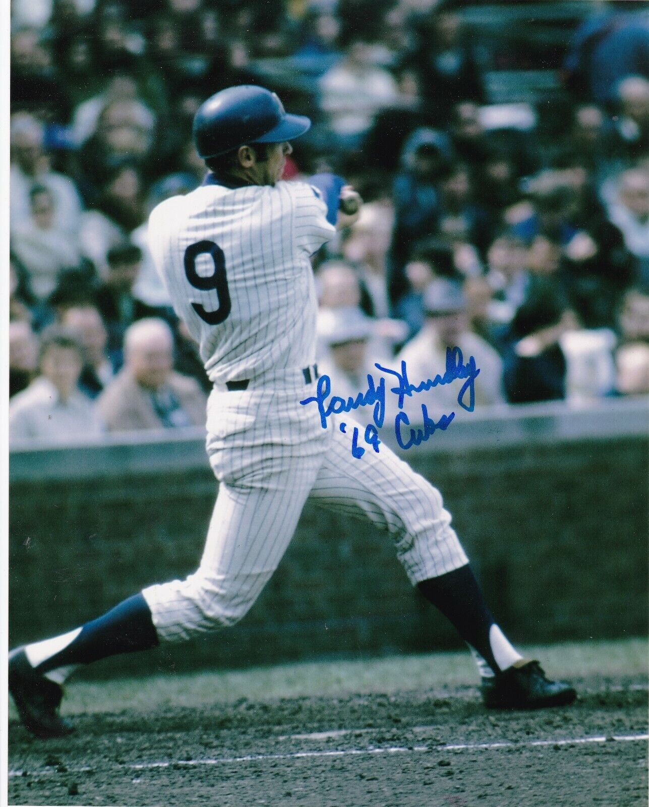 RANDY HUNDLEY CHICAGO CUBS 1969 ACTION SIGNED 8x10