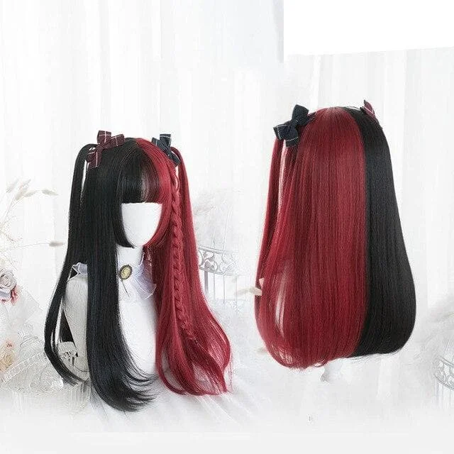 65CM Black Mixed Red Gothic Lolita Cosplay Wig SP14847
