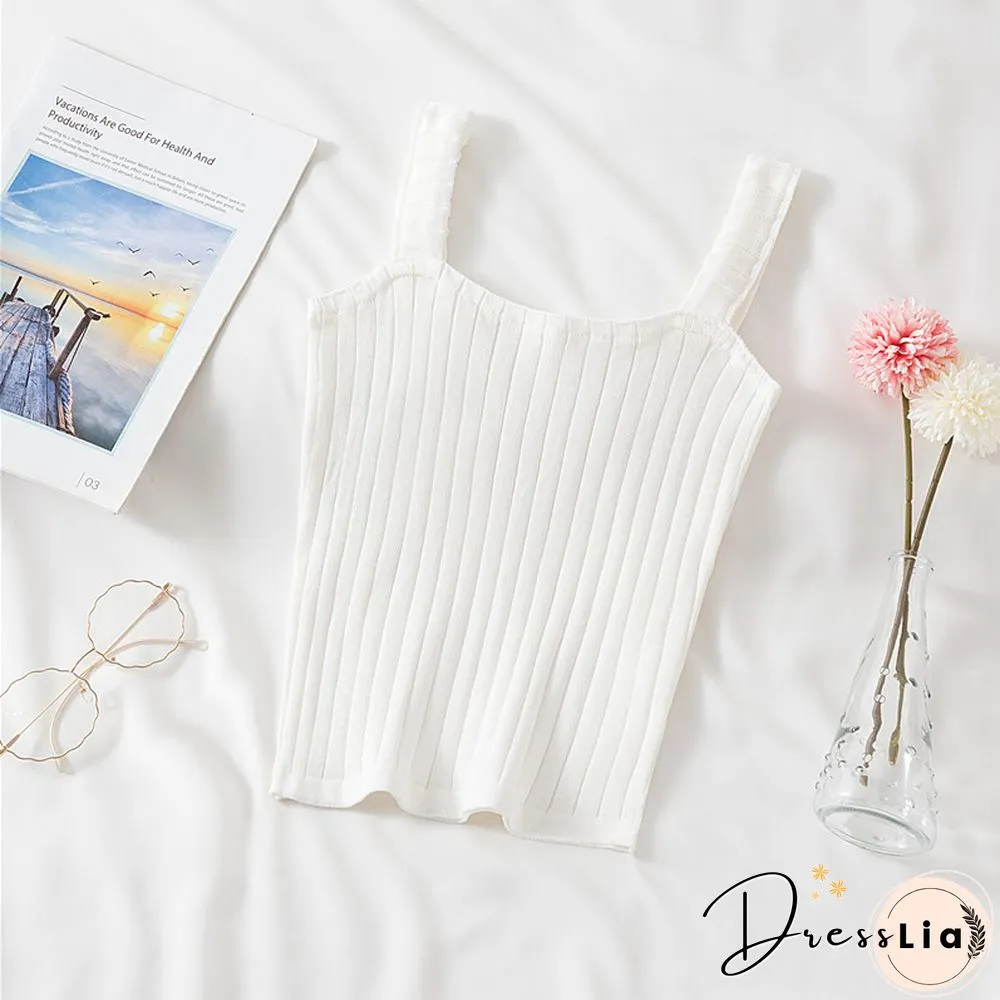 Heliar Women Strappy Cute Cotton Tops Strappy Cute Crop Tops Knitted Tops Plain Solid Cute V-Neck Crop Tops Women Summer
