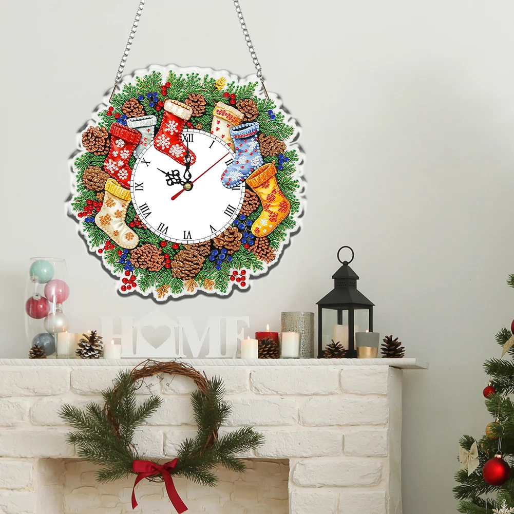 2D Flat DIY Fall Socks Acrylic Diamond Painting Clock Pendant Home Decoration