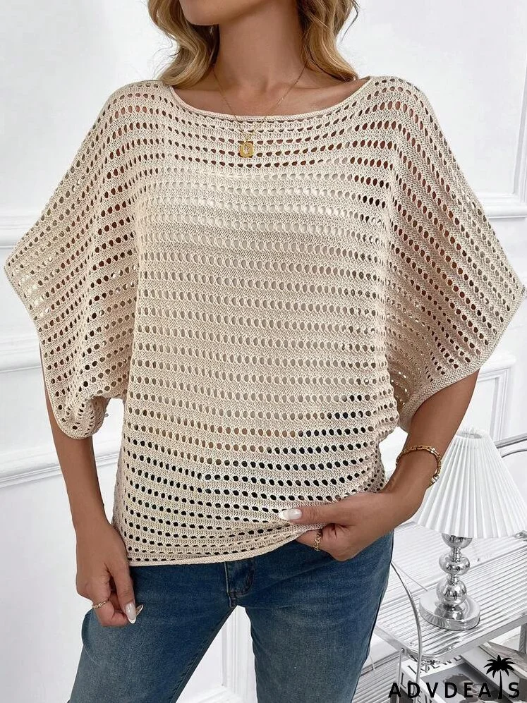 Batwing Sleeve Open Knit Sweater Without Cami Top