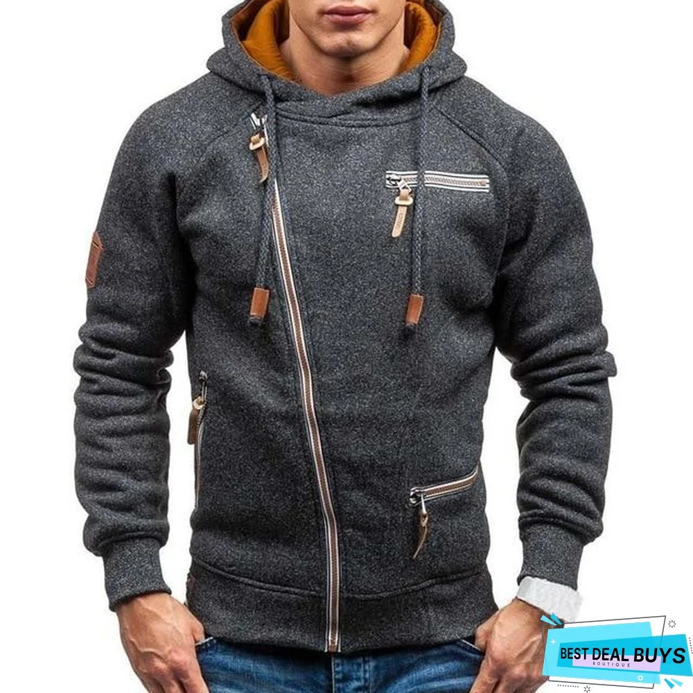 Hoodie Casual Solid Long Sleeve Hoodies Sweatshirts Slim Zipper Hoody Sweatshirt Men Hooded Streetwear