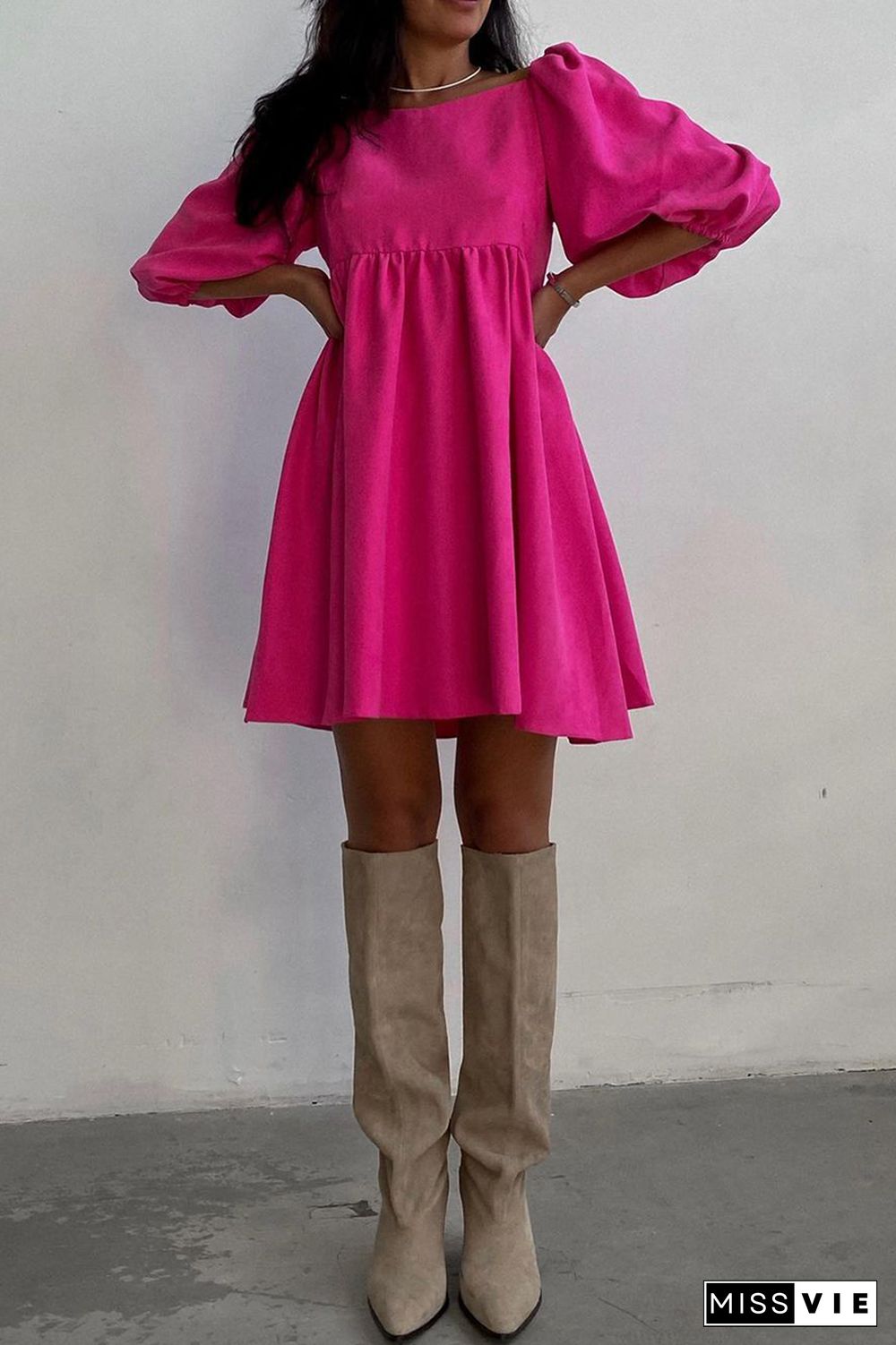 Casual Solid Split Joint Square Collar Cake Skirt Dresses(3 colors)