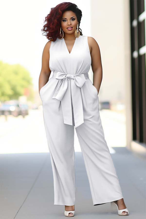 Glamorous Wide Shoulder Straps Belt Wide-Leg Jumpsuit