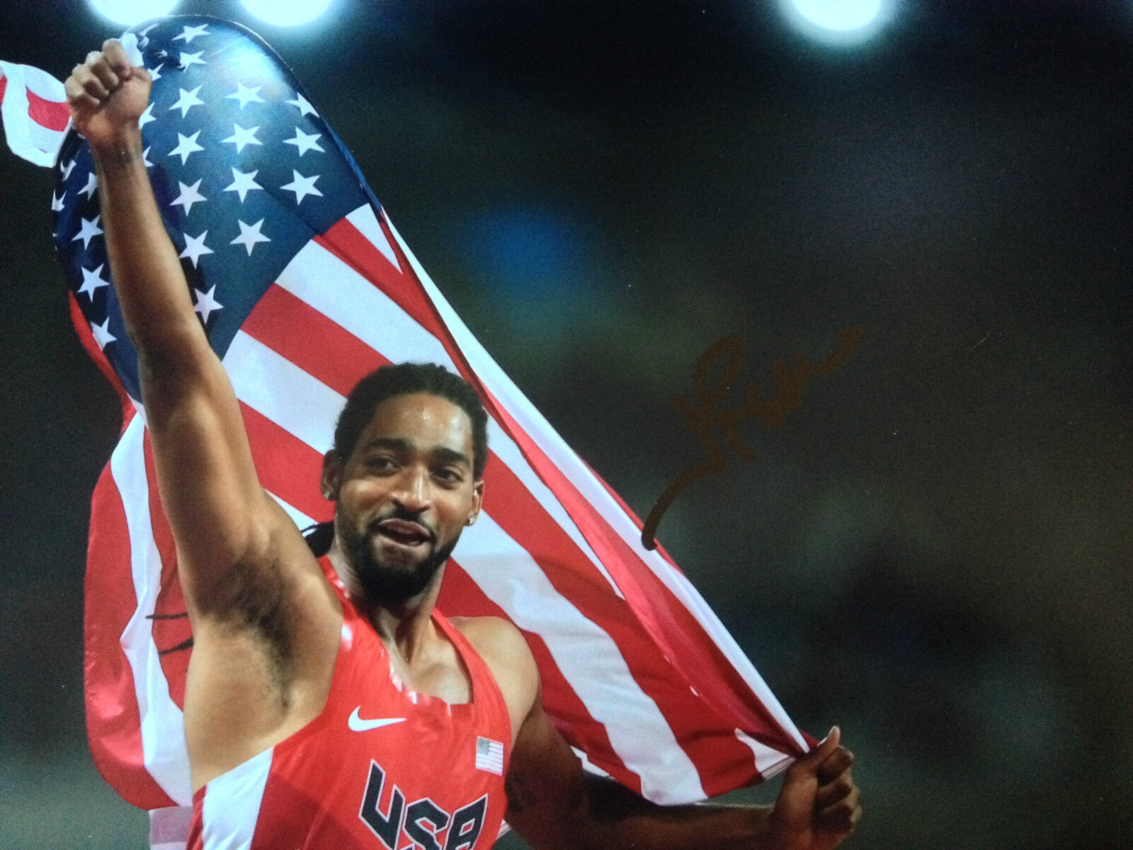 JASON RICHARDSON - AMERICAN OLYMPIC HURDLER - SIGNED COLOUR Photo Poster paintingGRAPH