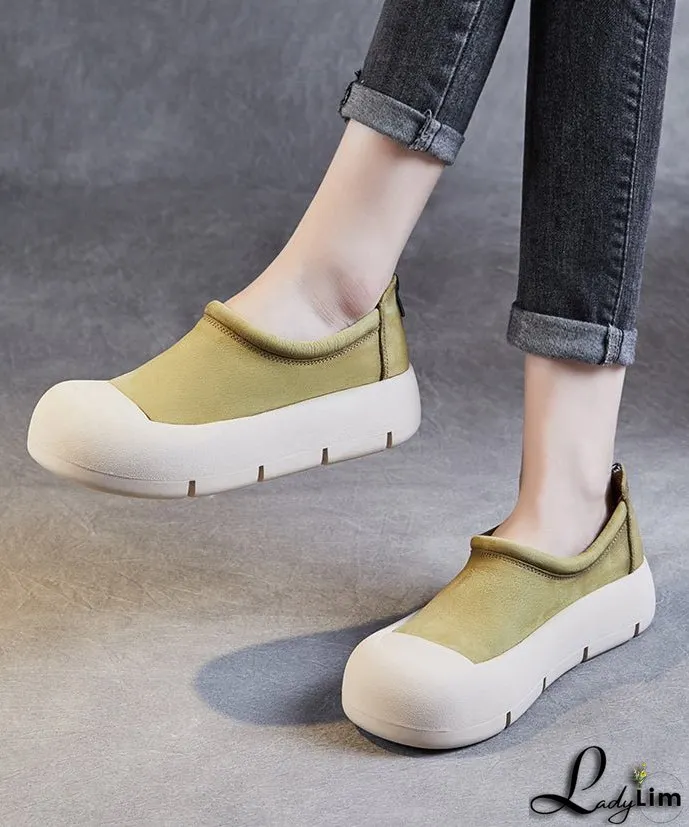 DIY Fruit Green Cowhide Leather Splicing Platform Loafer Shoes