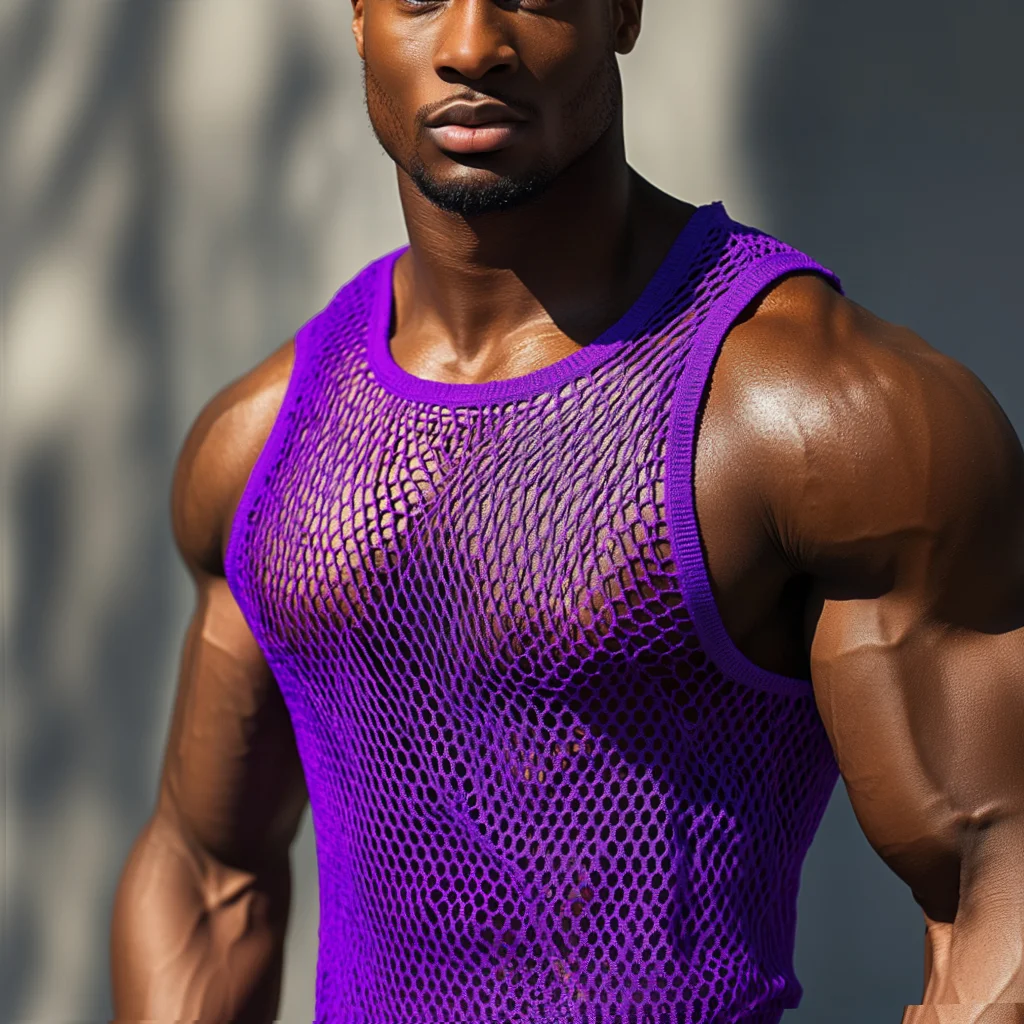  Stylish Purple Mesh Tank Top for Men - Perfect for Summer Fitness and Casual Wear-inspireuse